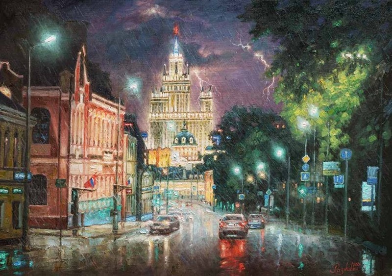 Ночная гроза гремит над Москвой - картина И.В.Разживина