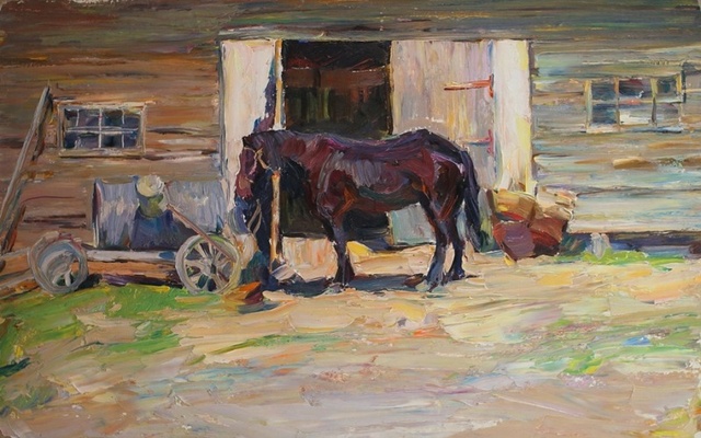 У конюшки - картина Ю.П.Лежникова