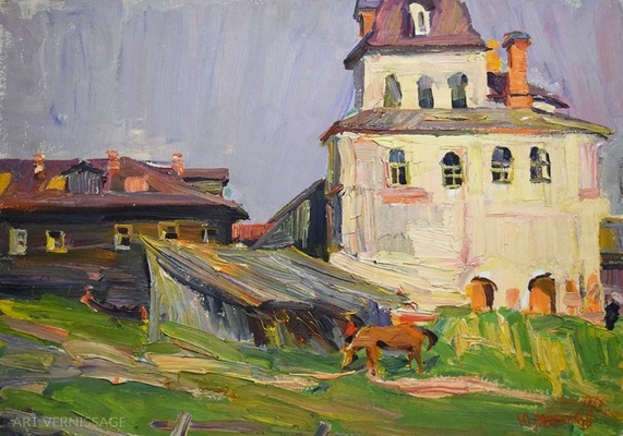 Церковь в деревне - картина Ю.П.Лежников