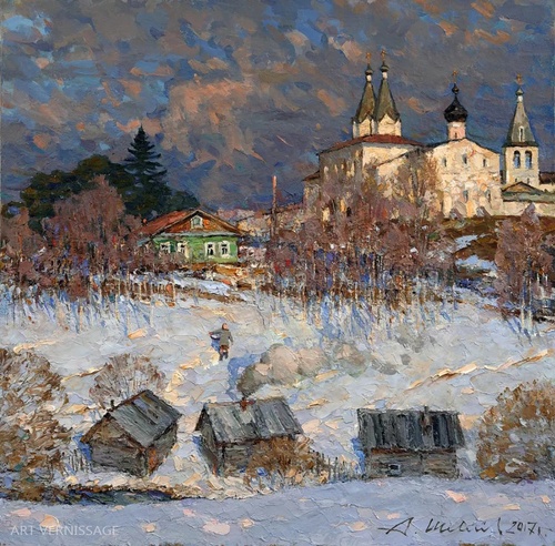 Весна в Ферапонтово - картина А.В.Шевелева, сельский пейзаж
