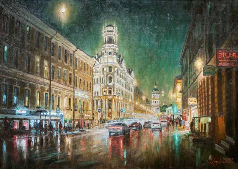 Люблю огни ночного Петербурга - картина И.В.Разживина