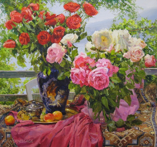 Розы не фоне моря - картина Н.В.Зюзьковой