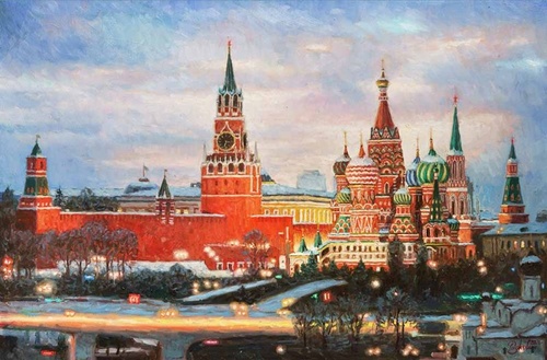 Кремль в красном цвете кумача - картина И.В.Разживина
